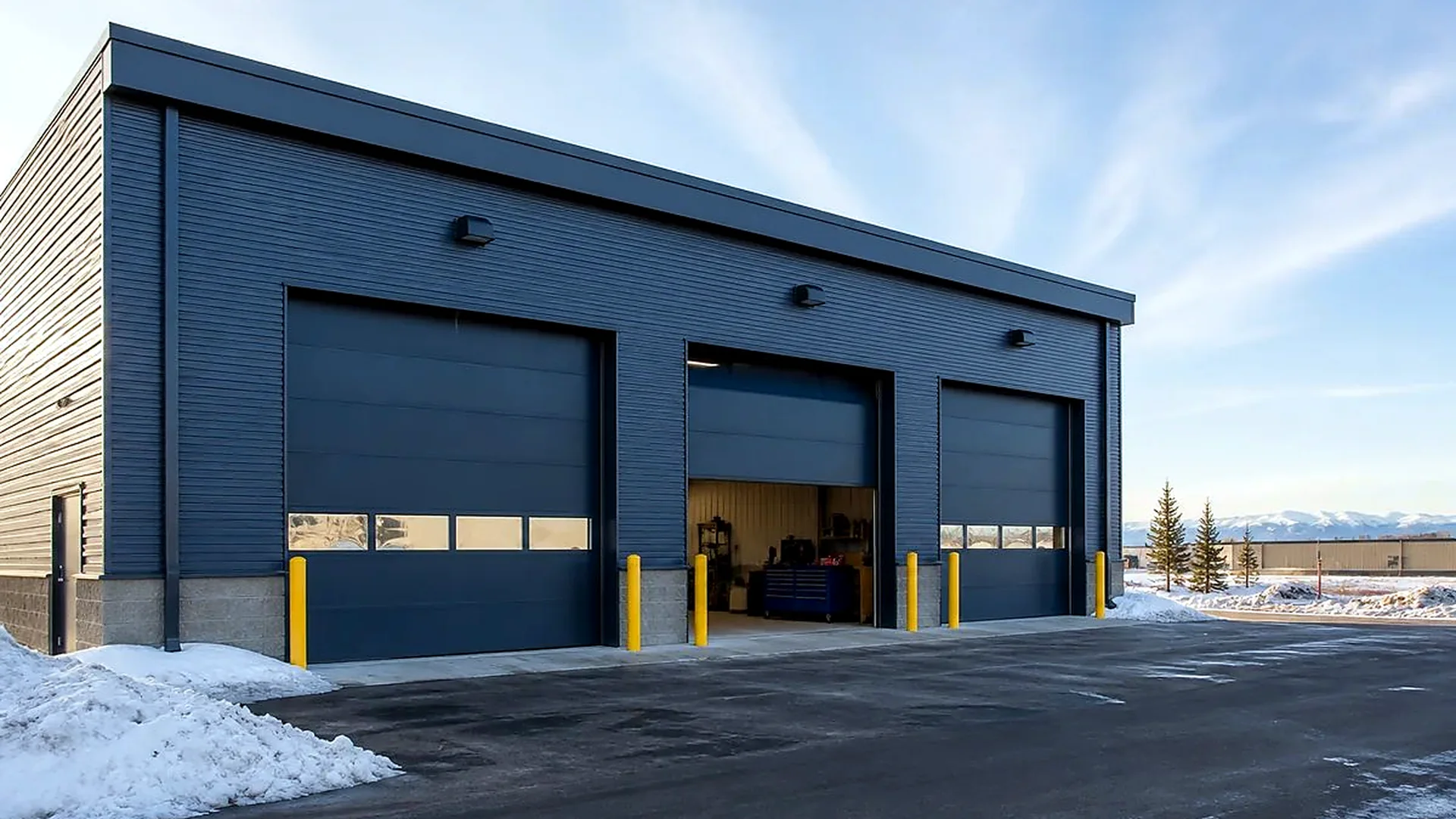Commercial overhead doors at an industrial property