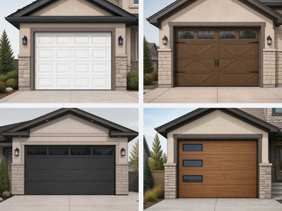 Four illustrated garage door styles for Calgary homes