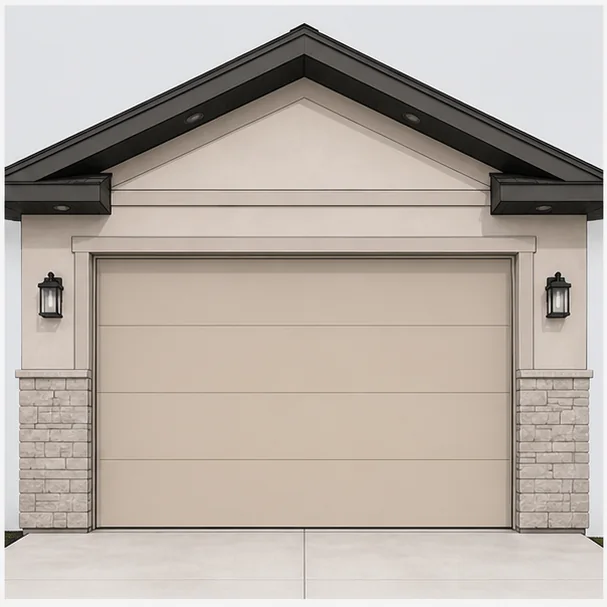 Illustration of a warm sandstone flush-panel garage door finish
