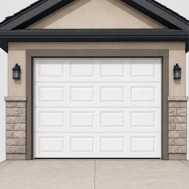 Illustration of a white garage door without windows